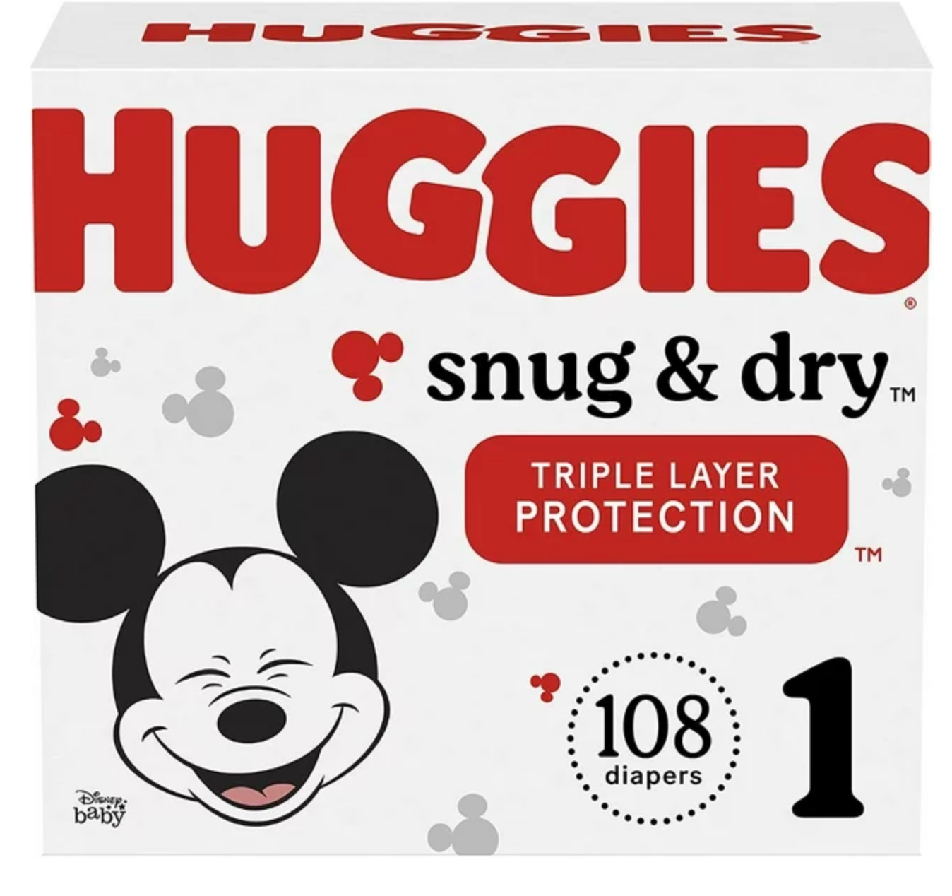 HUGGIES Snug and Dry Diapers, Size 1, 8-14 lb. (3-6 kg), BIG Pack, 108 total count