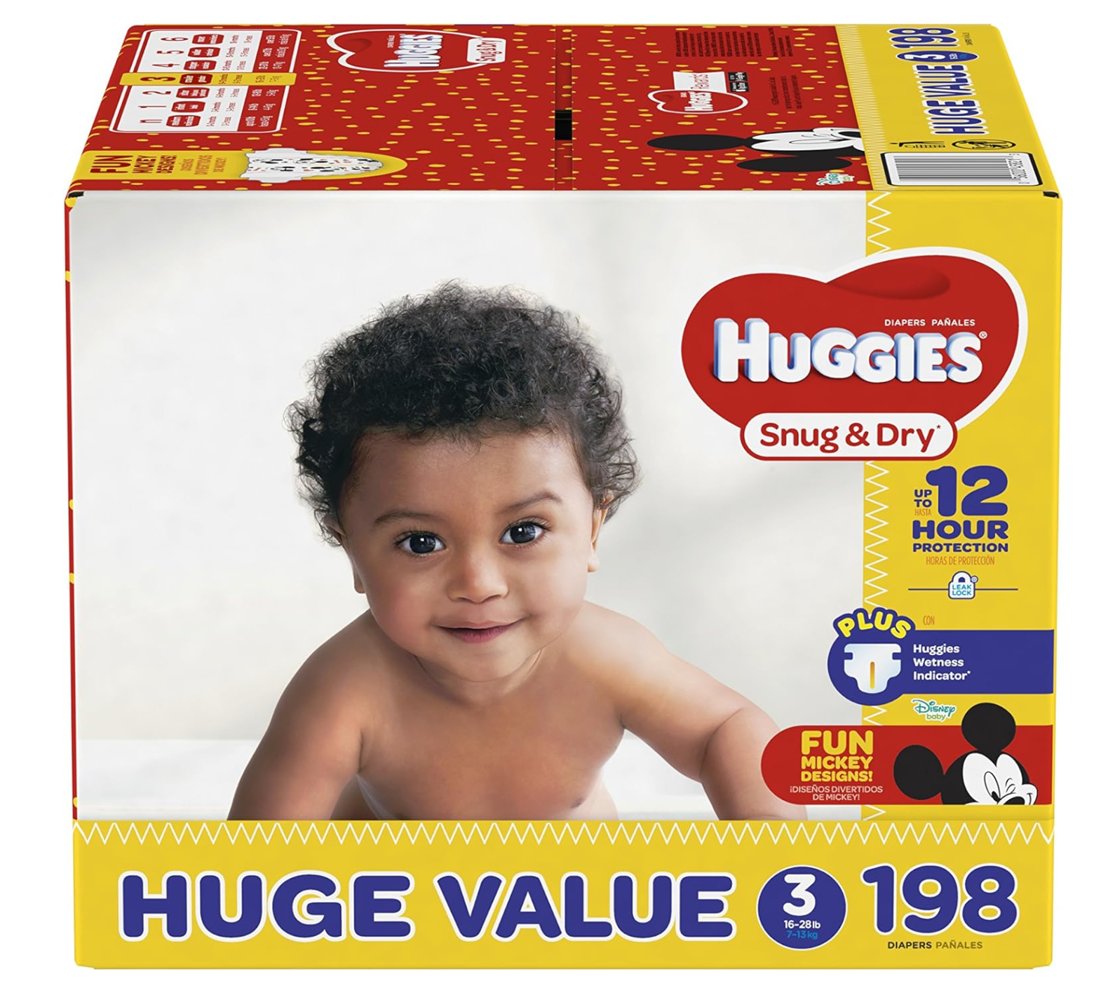 HUGGIES Snug and Dry Diapers Size 3, 16-28 lb. (7-13 kg), HUGE Pack. 198 total count.