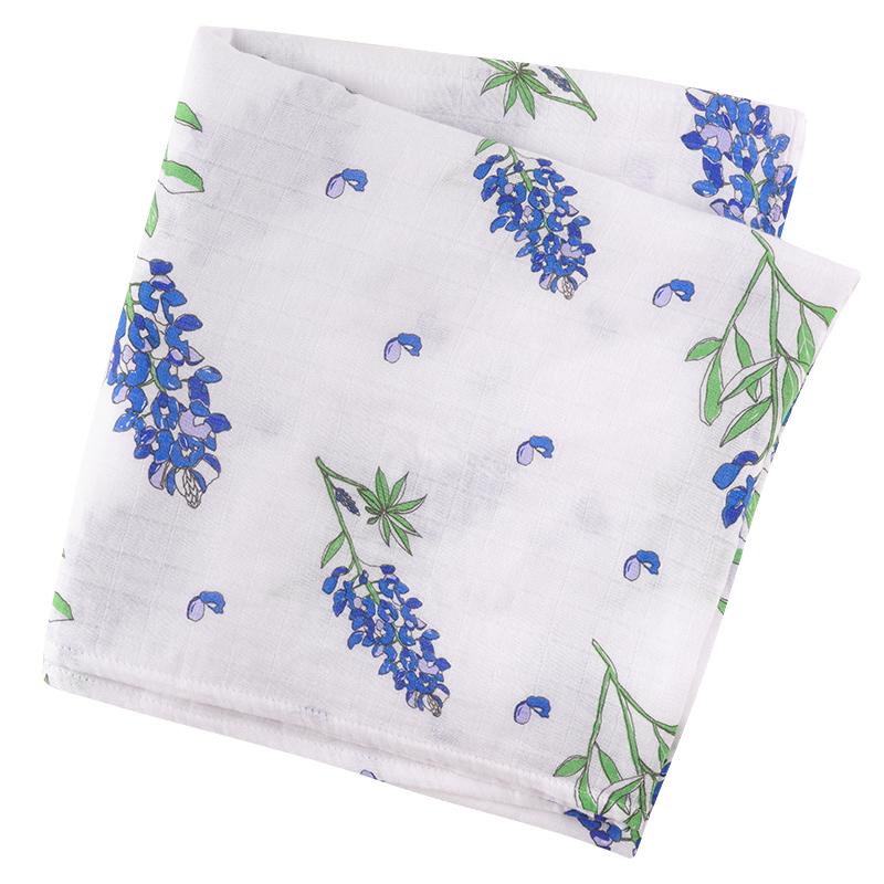 Gift Set: Bluebonnets Baby Muslin Swaddle Blanket and Burp Cloth/Bib Combo by Little Hometown